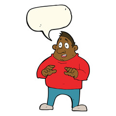 cartoon excited overweight man with speech bubble