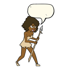 cartoon cave girl with speech bubble
