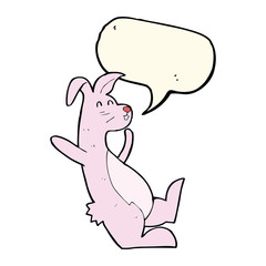 cartoon pink bunny with speech bubble