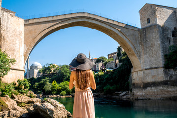 Woman tourist in Mostar city