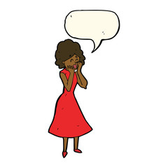 cartoon worried woman with speech bubble