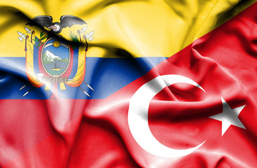 Waving flag of Turkey and Ecuador