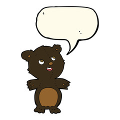 cartoon happy little black bear with speech bubble