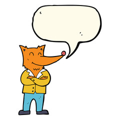 cartoon fox in shirt with speech bubble