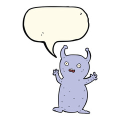 cartoon funny little alien with speech bubble