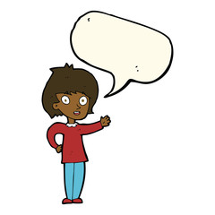 cartoon happy woman with speech bubble
