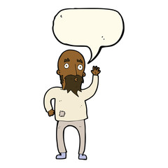 cartoon bearded man waving with speech bubble