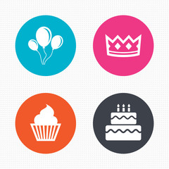 Birthday party icons. Cake and cupcake symbol.