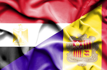 Waving flag of Andorra and Egypt