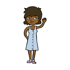 cartoon pretty woman waving