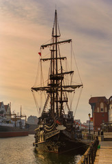 Beautiful old passenger ship in the port of Gdansk in Poland