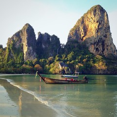 beach with longtail boat near Krabi, Thailand