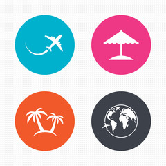 Travel trip icon. Airplane, world globe symbols.