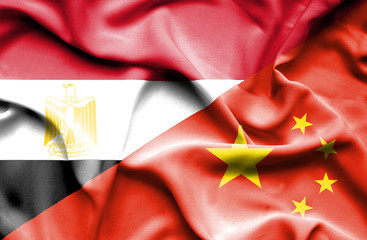 Waving flag of China and Egypt