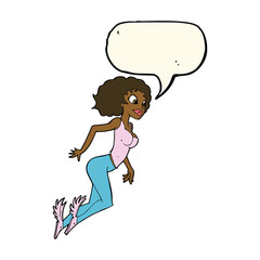 cartoon flying woman with speech bubble