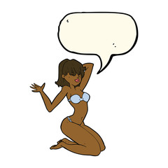 cartoon sexy bikini girl with speech bubble