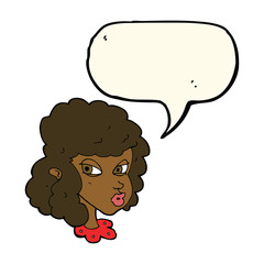 cartoon suspicious woman with speech bubble