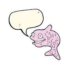 cartoon happy fish with speech bubble