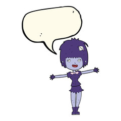 cartoon happy vampire girl with speech bubble