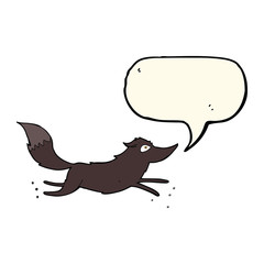 cartoon wolf running with speech bubble
