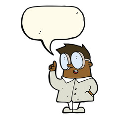 cartoon scientist with speech bubble
