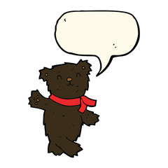 cartoon waving teddy black bear with speech bubble