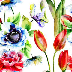 Obrazy na Plexi  Bezszwowe tapety z romantycznymi kwiatami