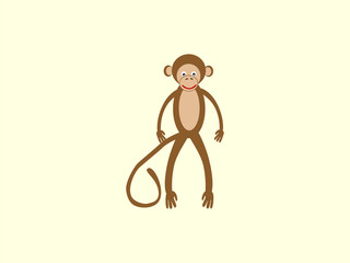 Brown monkey with a long tail in the style of children