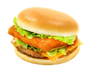 tasty Burger with meat and fish