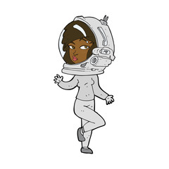 cartoon woman wearing space helmet