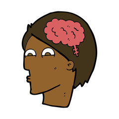 cartoon head with brain symbol