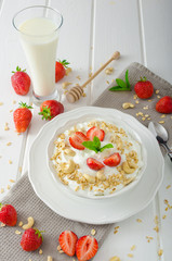 Domestic yogurt with strawberries