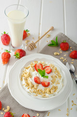 Domestic yogurt with strawberries