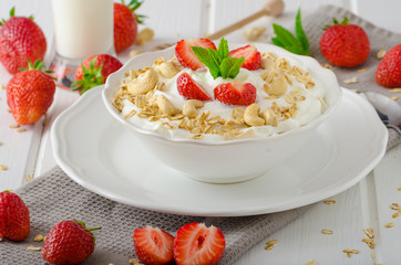 Domestic yogurt with strawberries