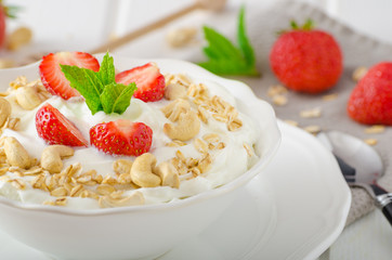 Domestic yogurt with strawberries