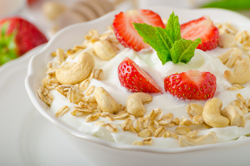 Domestic yogurt with strawberries