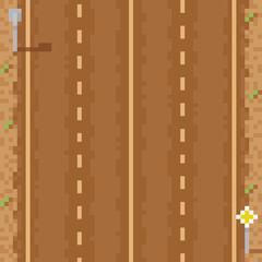 empty two way direct road six lines and signs pixel art
