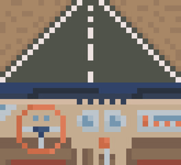 Car interior. View from inside of the car. vector pixel art