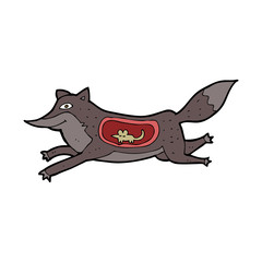 cartoon wolf with mouse in belly