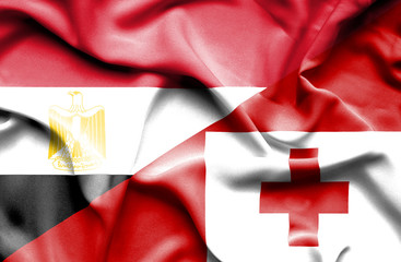 Waving flag of Tonga and Egypt
