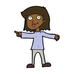 cartoon happy woman pointing