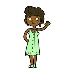 cartoon hippie woman waving