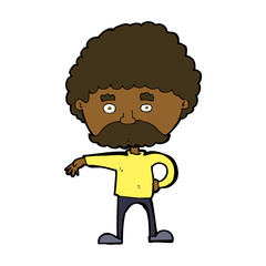 cartoon man with mustache making camp gesture