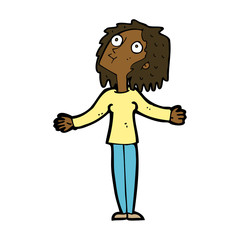 cartoon curious woman looking upwards