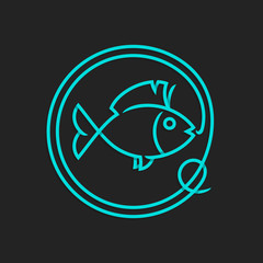 Fishing logo template - Abstract vector sign. Catching fish on the hook. 