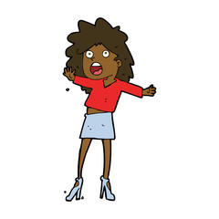 cartoon woman having trouble walking in heels