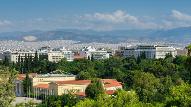 View of the city of Athens, time lapse