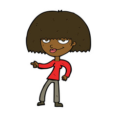 cartoon happy woman pointing