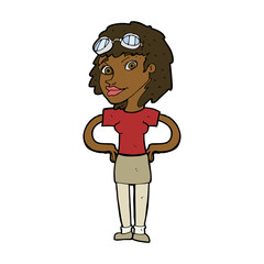 cartoon retro pilot woman