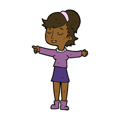 cartoon happy woman pointing